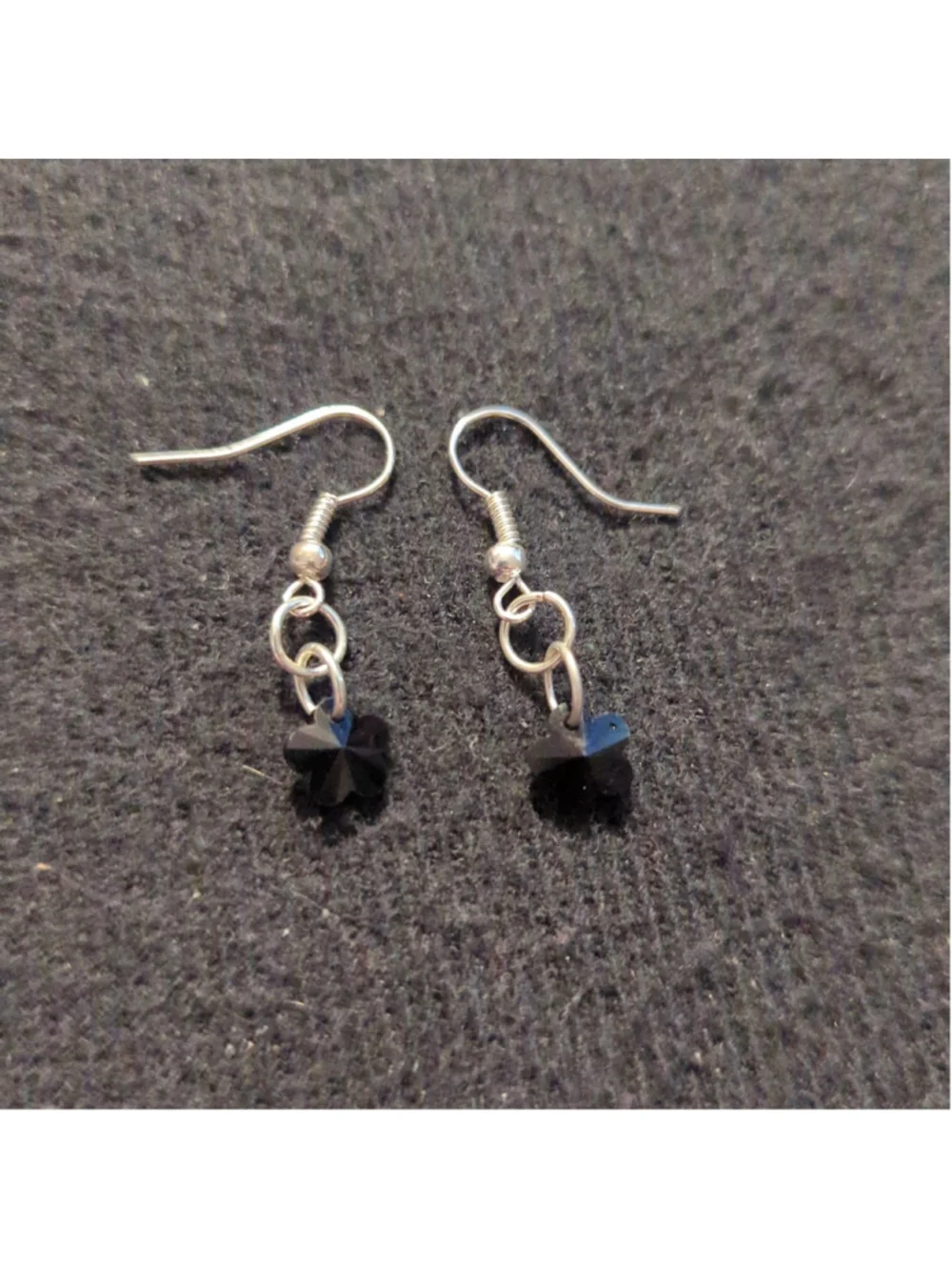 Silver Tone Black Swarovski Crystal Flower Dainty Drop Statement Earrings